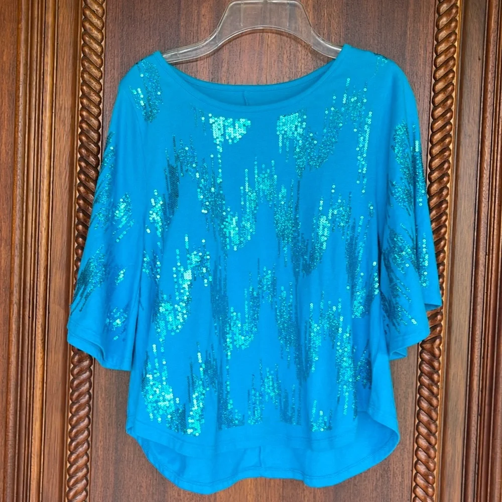 Justice Blue Cotton Bell Sleeve Sequined Top Girls 12
